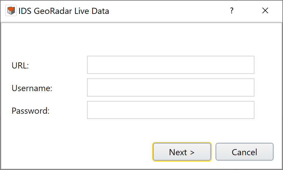 IDS GeoRadar Live Data Login dialog