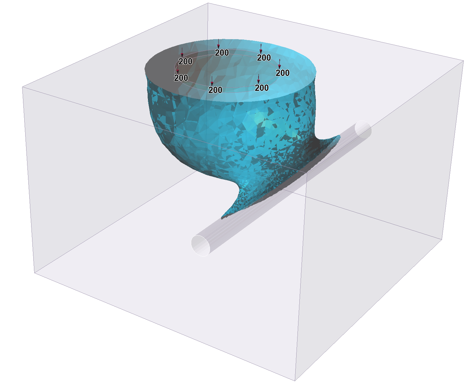 Isosurface for a total displacement of 0.015 m