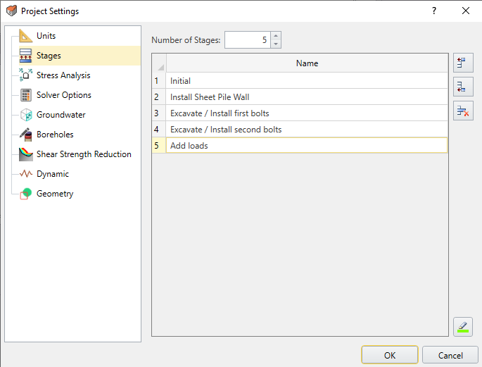 Projects Settings dialog box 