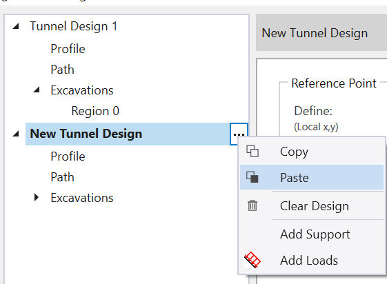 New Tunnel Design menu