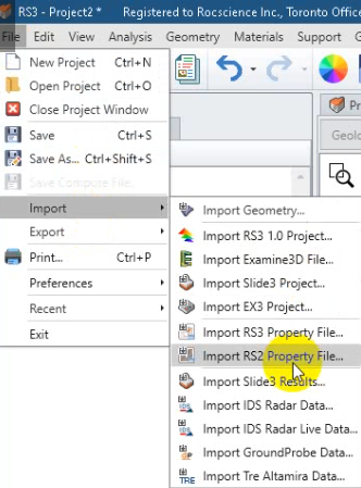 RS2 Project dialog box 