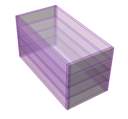 Linear (purple segments) applied to edges as sheet pile walls for an excavation