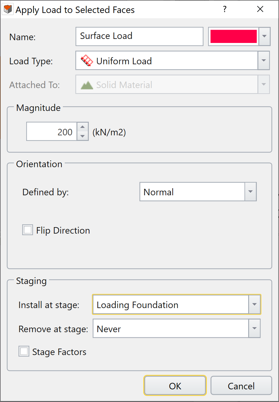 Apply Load to Selected Faces dialog
