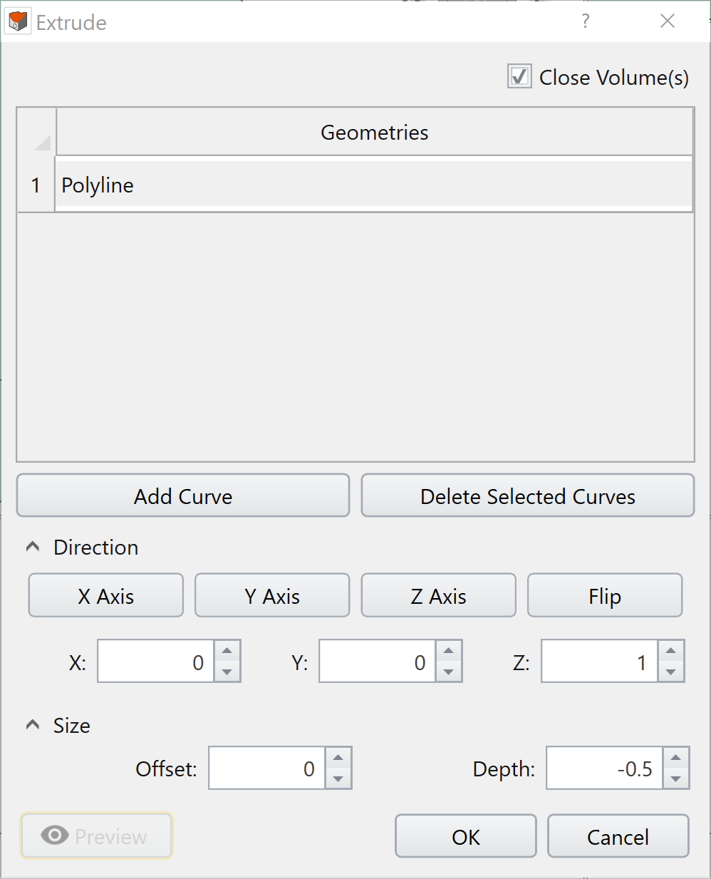 Extrude dialog