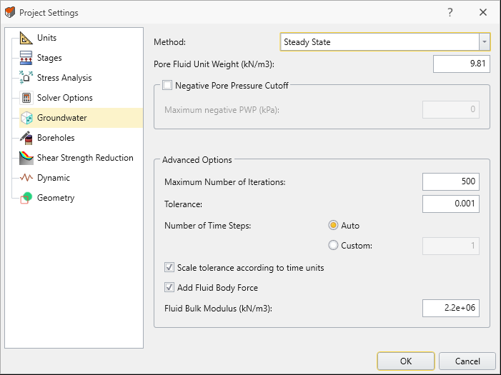 Groundwater Project Settings Dialog