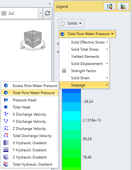drop down menu for Total Pore Water Pressure contour plot