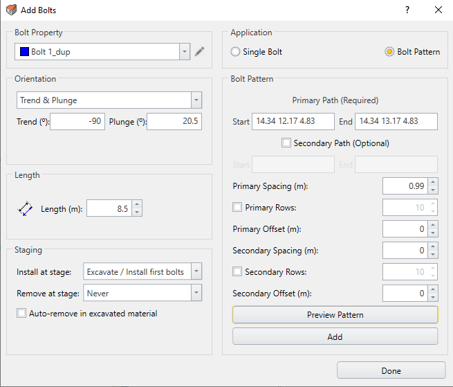 Add Bolts dialog box 