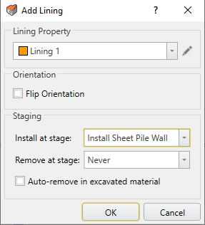Add Lining dialog box 