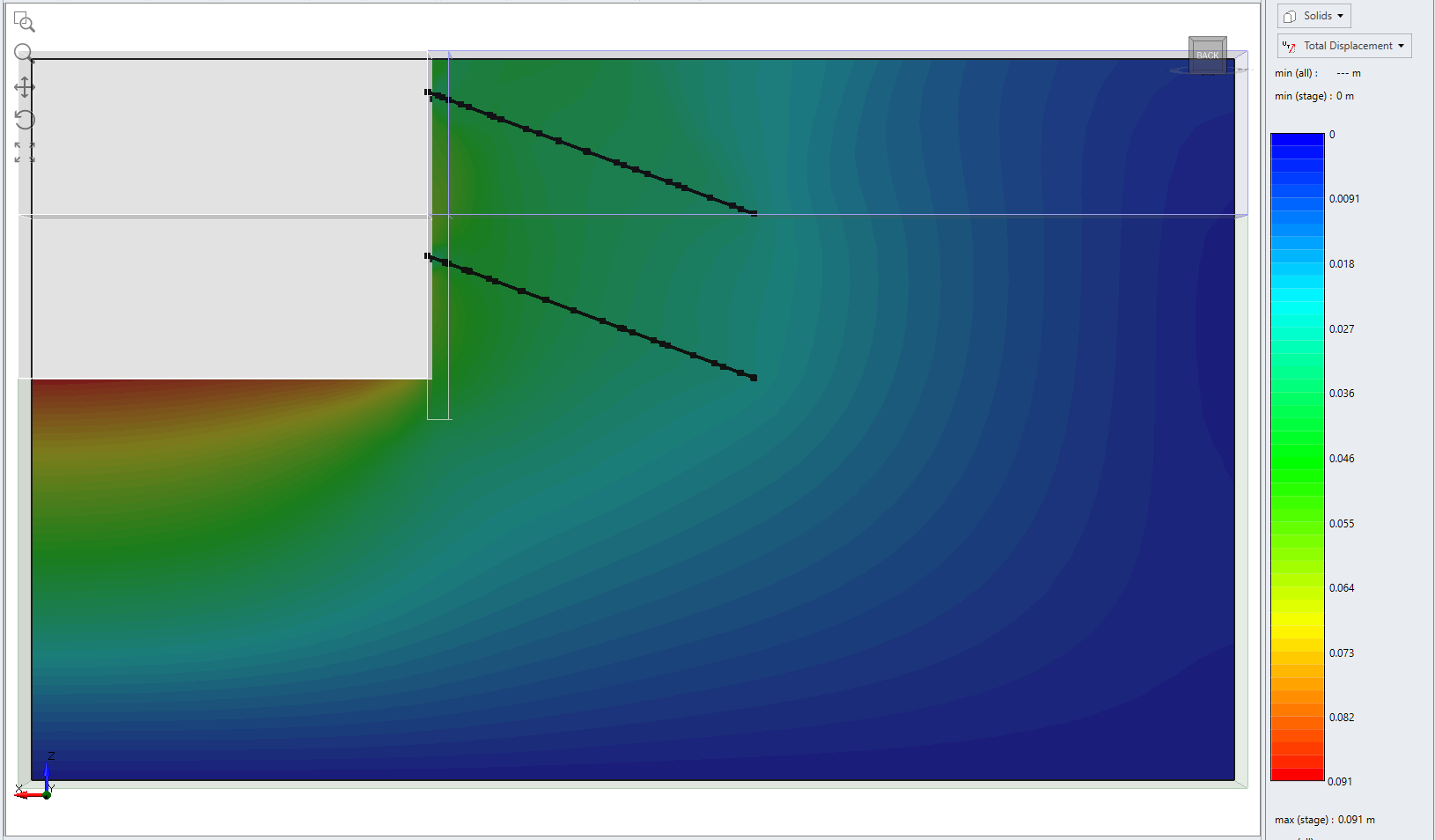 Image of RS2 & RS3 giving a max displacement of 0.091m 