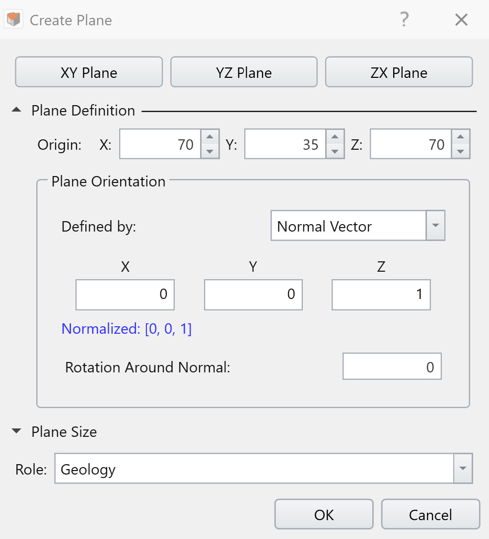 Create Plane dialog box 