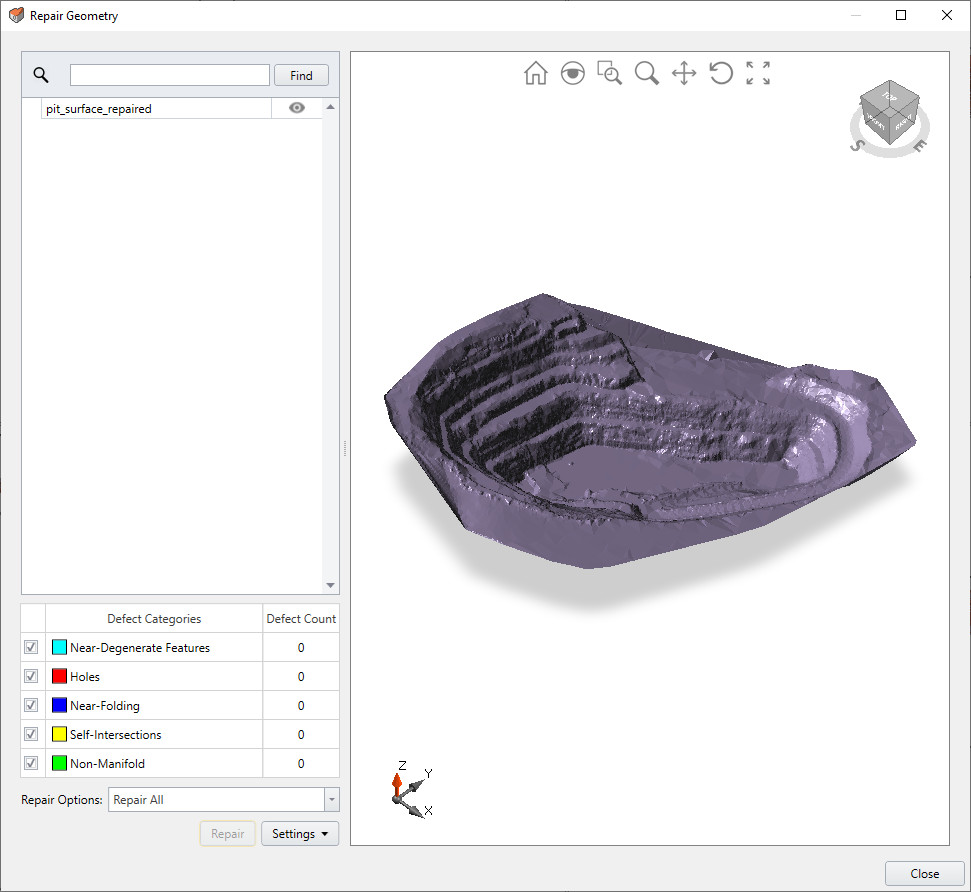 Repair Geometry dialog