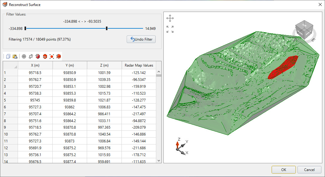 Reconstructed Surface dialog 