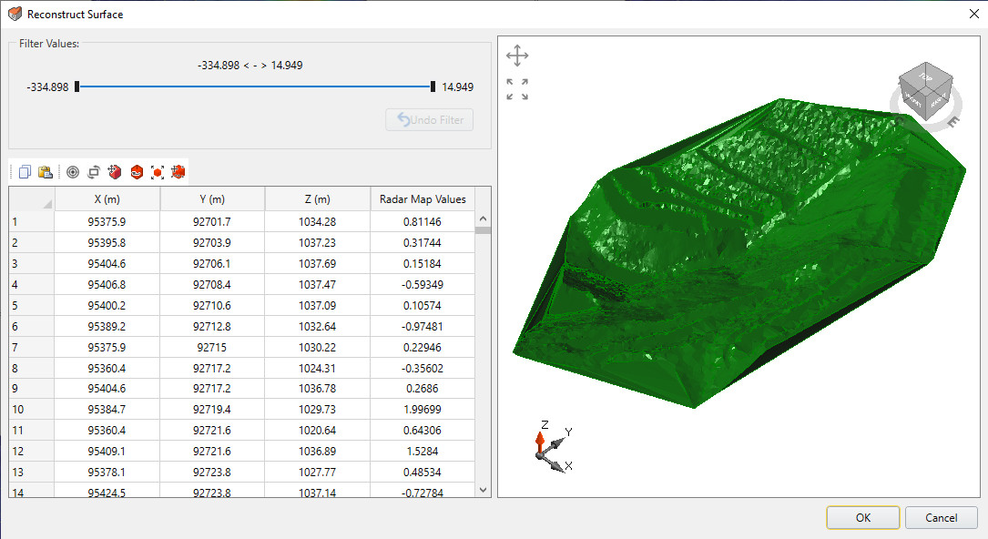 Reconstructed surface dialog 