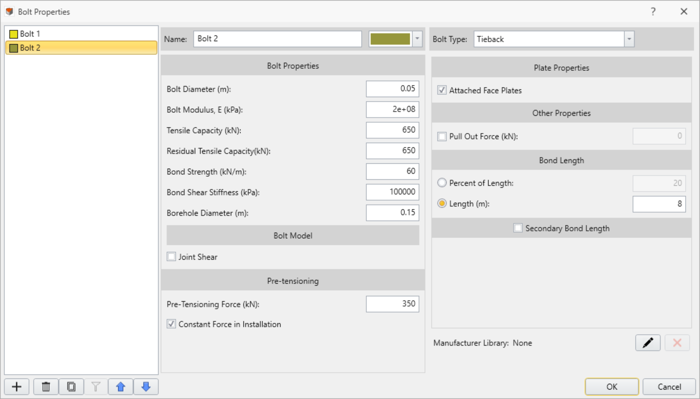 Bolt properties dialog for Bolt 2