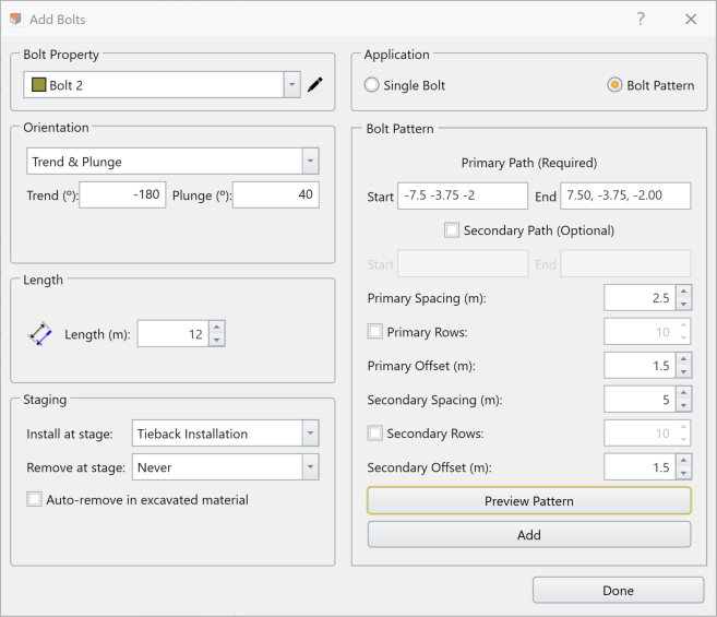 Add Bolts Dialog