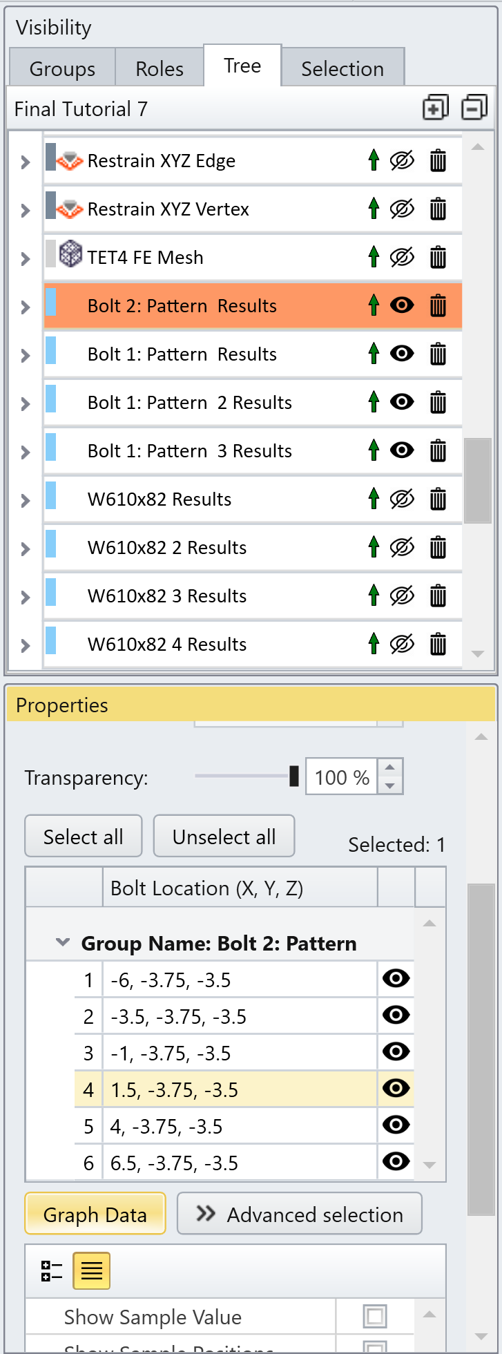 visibility tree showing chosen point