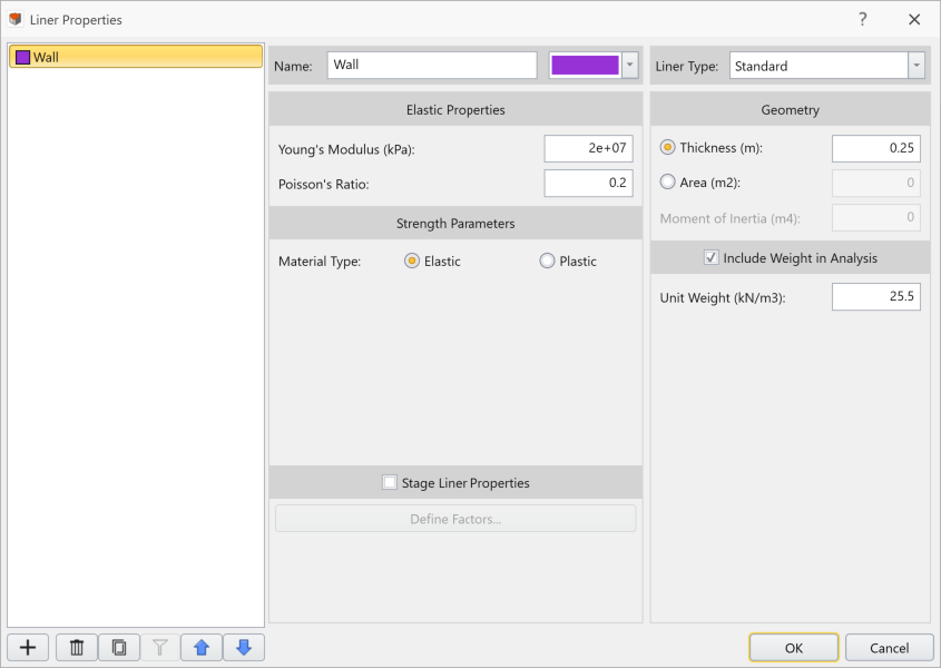 Liner Properties Dialog
