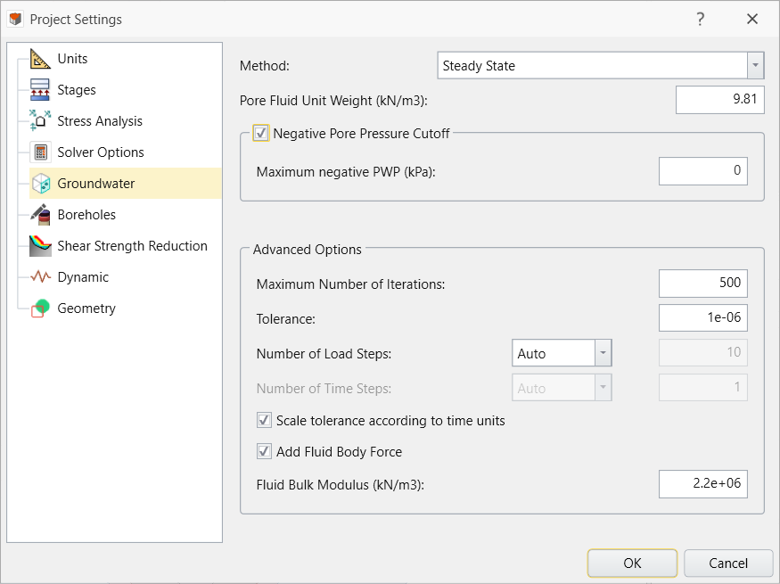 Project settings dialog