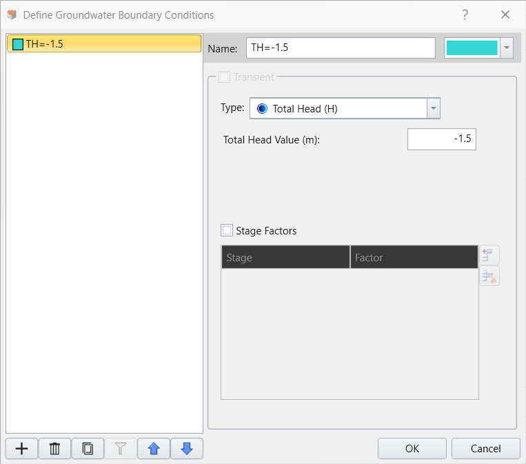Define groundwater boundary conditions dialog - total head