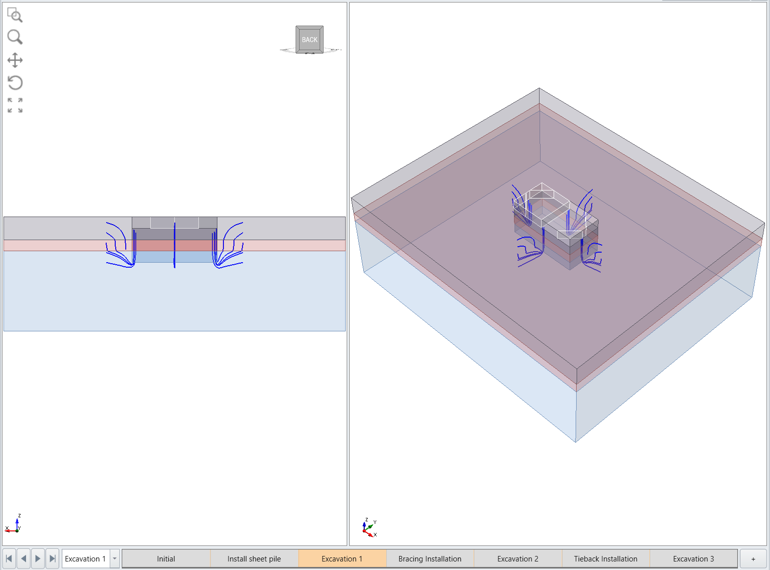 Model with fluid flow (excavation 1 stage)