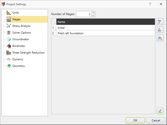 Stages in Project Settings Dialog