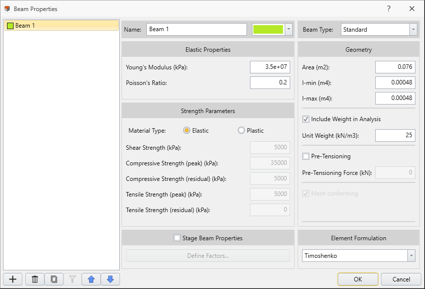 Beam Properties Dialog