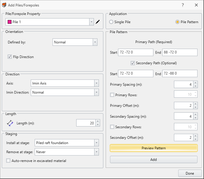 Add Piles Dialog