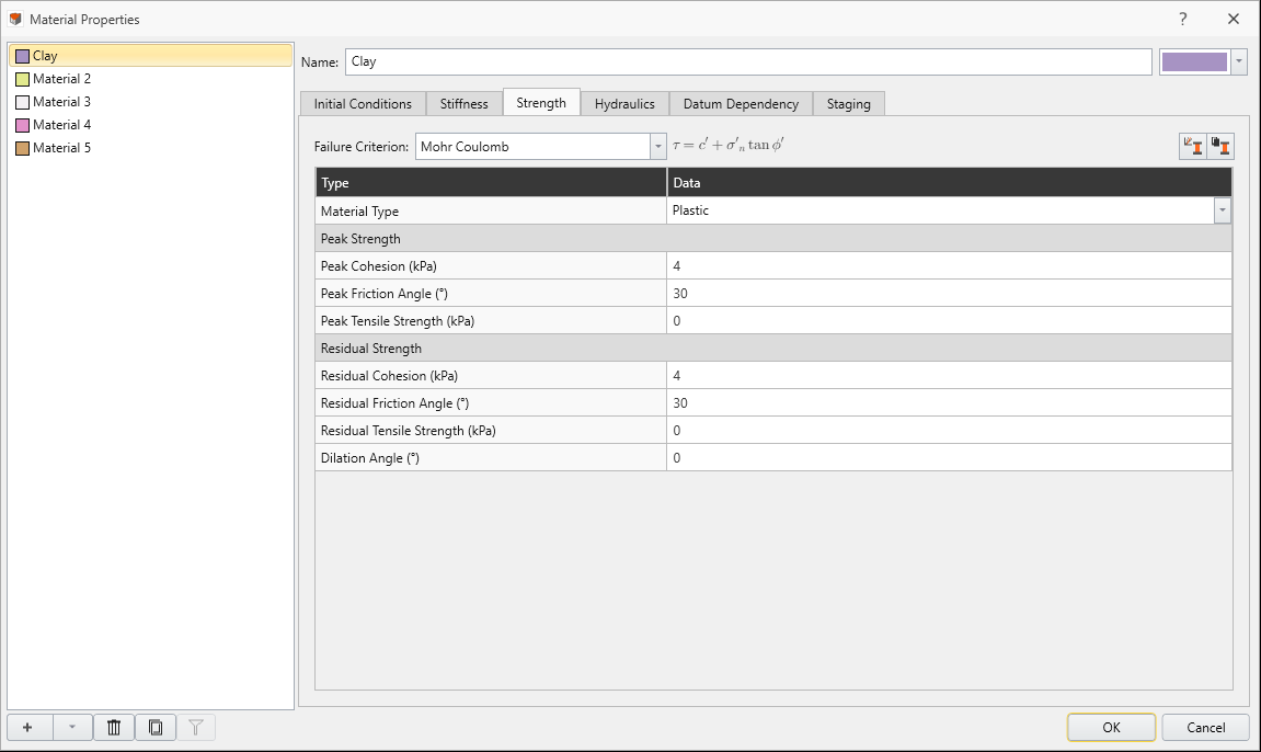 Clay Material Properties Dialog