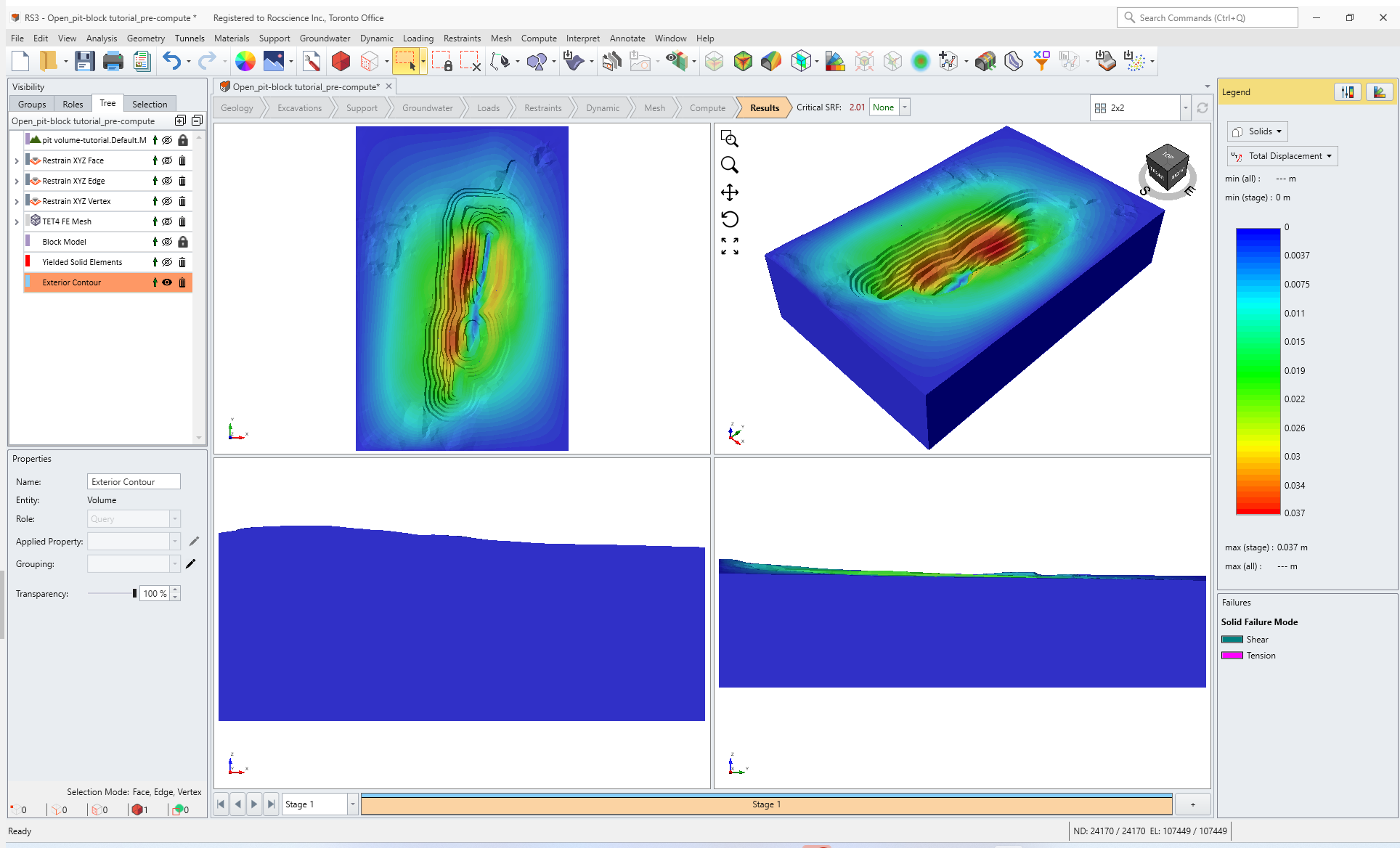 total displacement contours