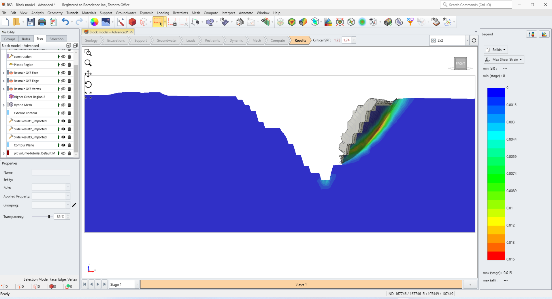 max shear strain contour plot