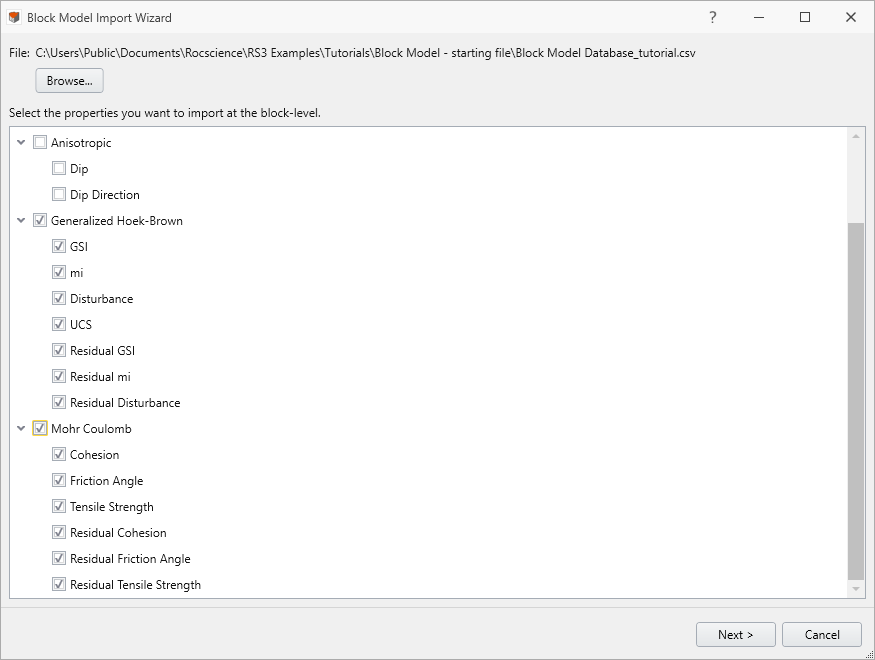 Block model import step 1