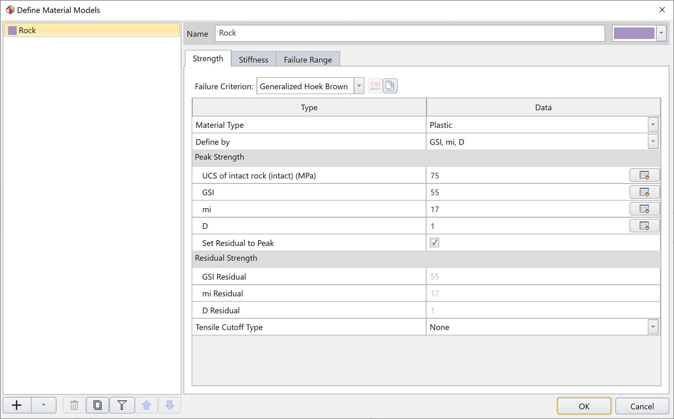 Define Material Models dialog