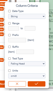 Column criteria popup with special lab test options