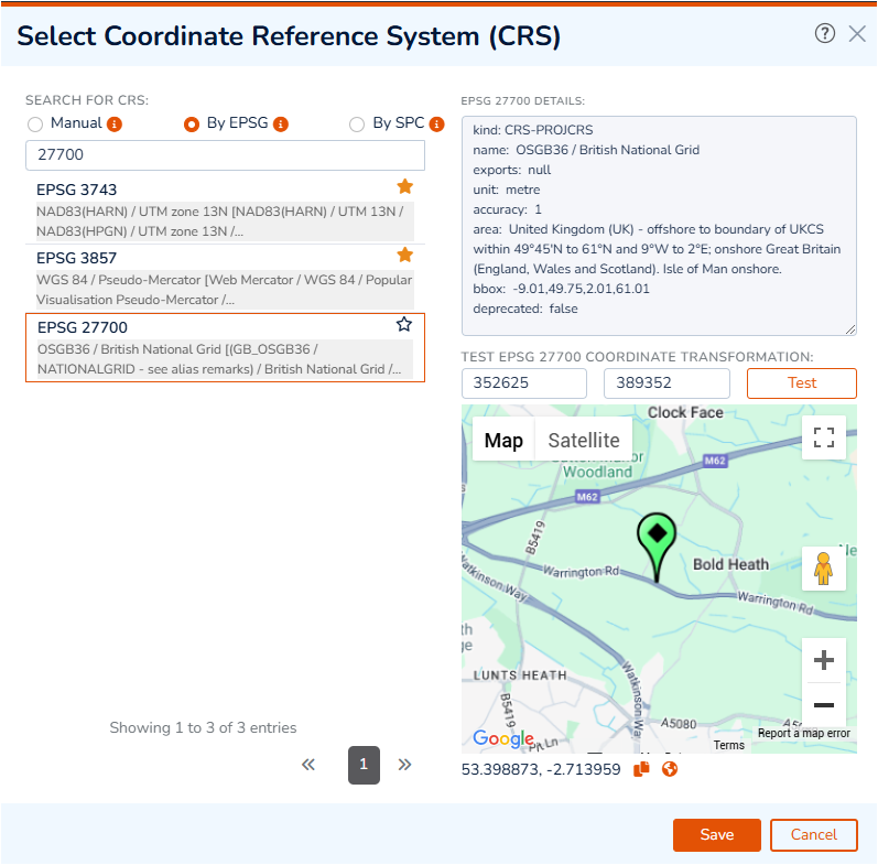 Selecting CRS Code for a Projected Coordinate System