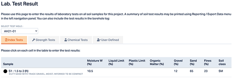 Data Entry Lab Tests Page