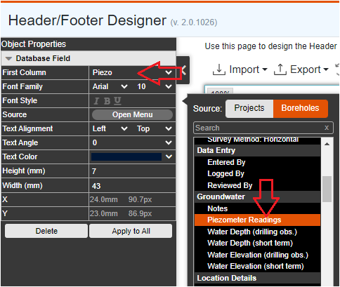 How to select a groundwater table and set the title of the first column