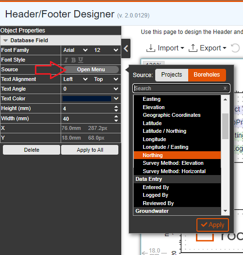 Selecting Source for a Database Field