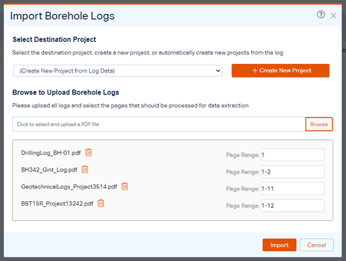 Import Borehole Logs modal