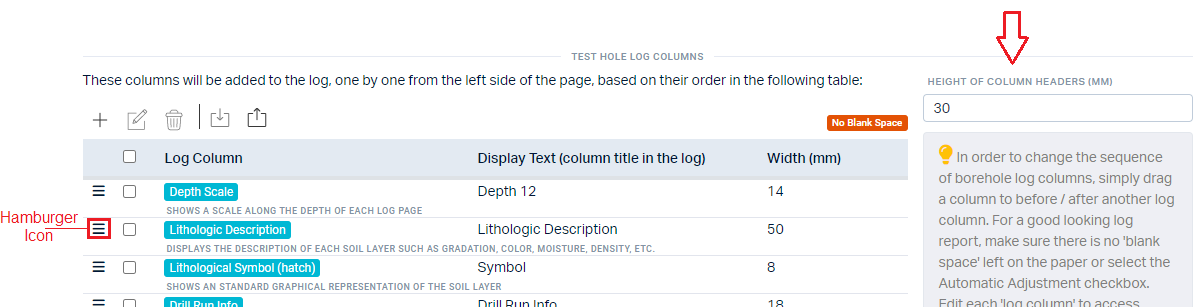 Order of the Log Columns