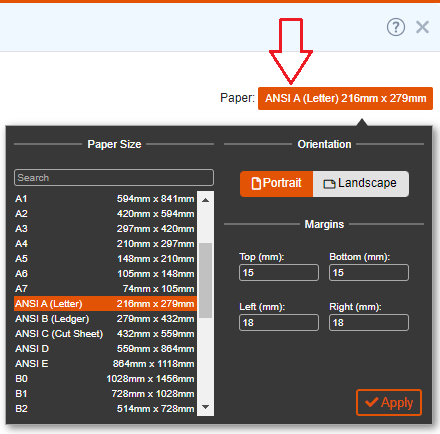Changing paper settings of a templates