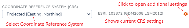 Selecting a Coordinate Reference System on Project Edit Page