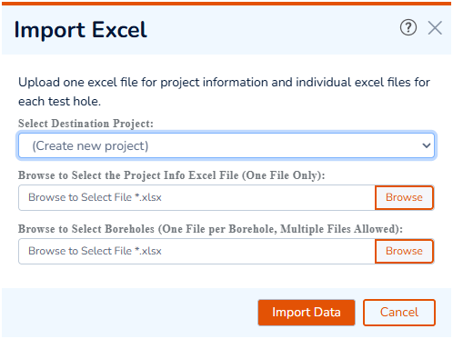 Import from Excel dialog