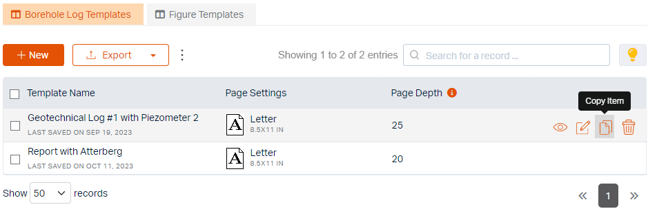 List of Borehole Log Templates