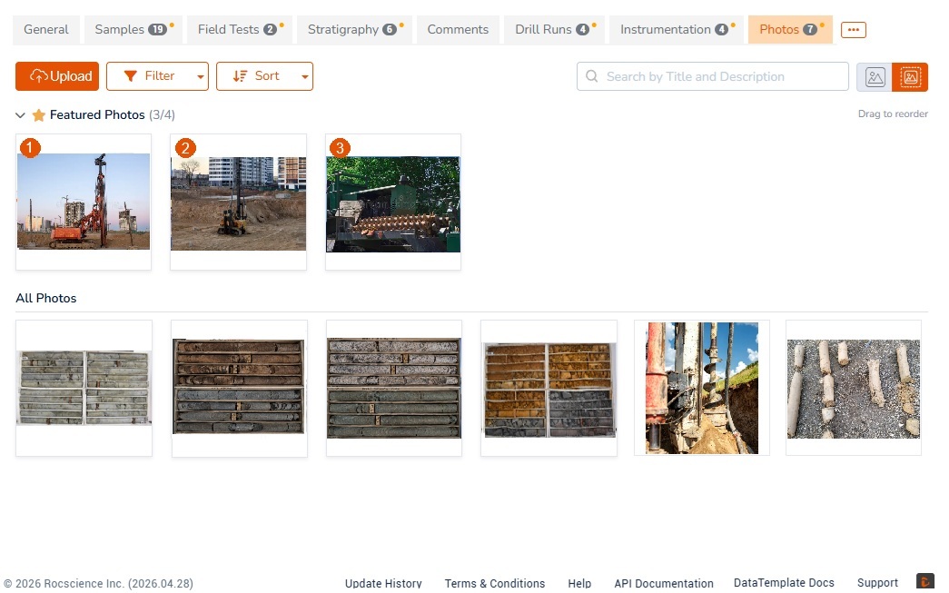 Photo gallery showing all photos of a borehole or project