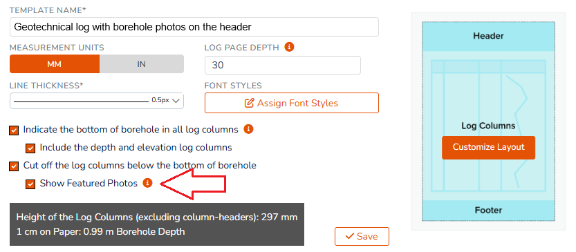Adding test hole featured photos to the last page of the log