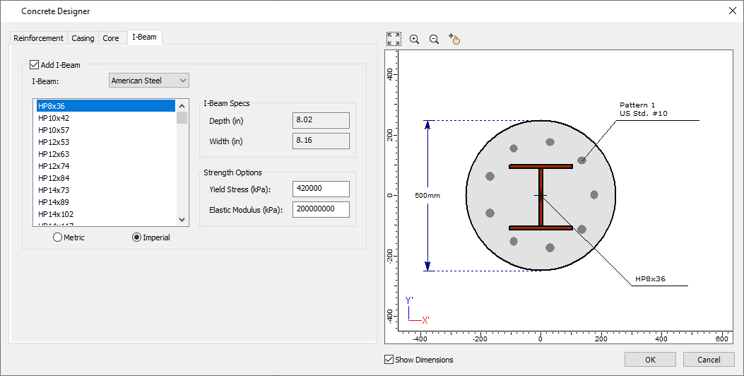 Concrete Designer - I-Beam tab