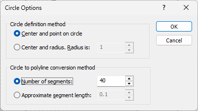 Circle options dialog