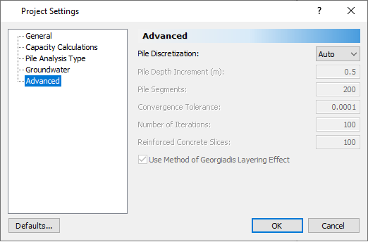Project settings - advanced tab