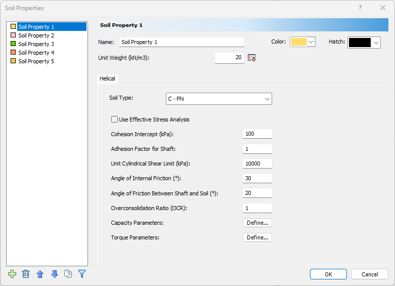soil properties dialog