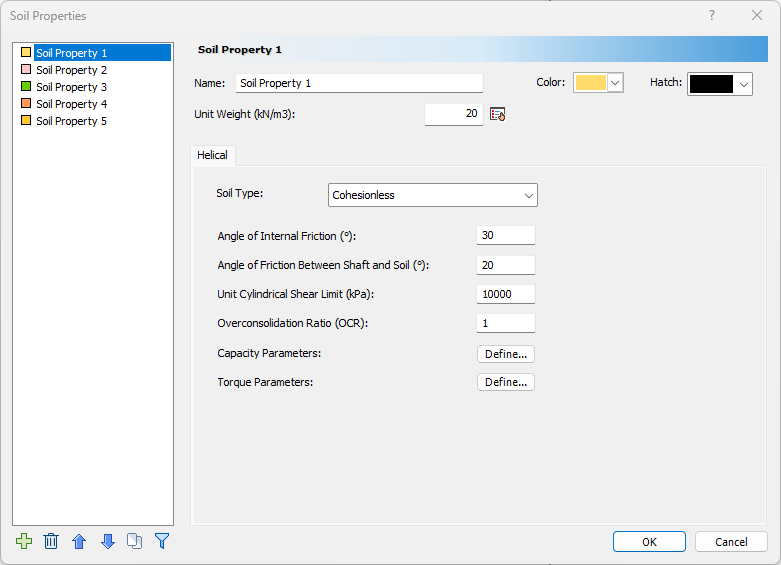 soil properties dialog
